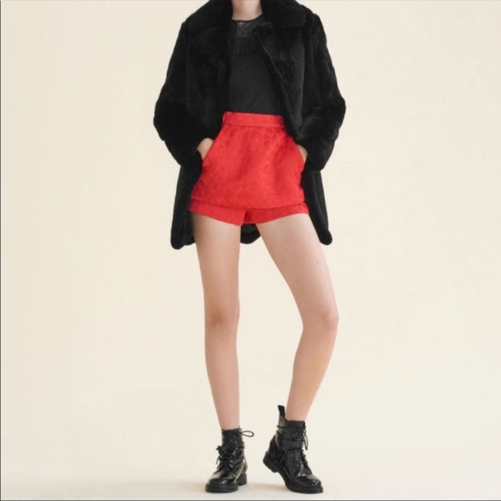 Maje Red Shimmer Skorts